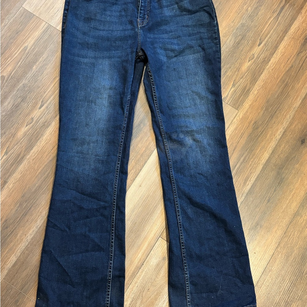 CLEO+WOLF Stylish Dark Blue Flare Women's Jeans